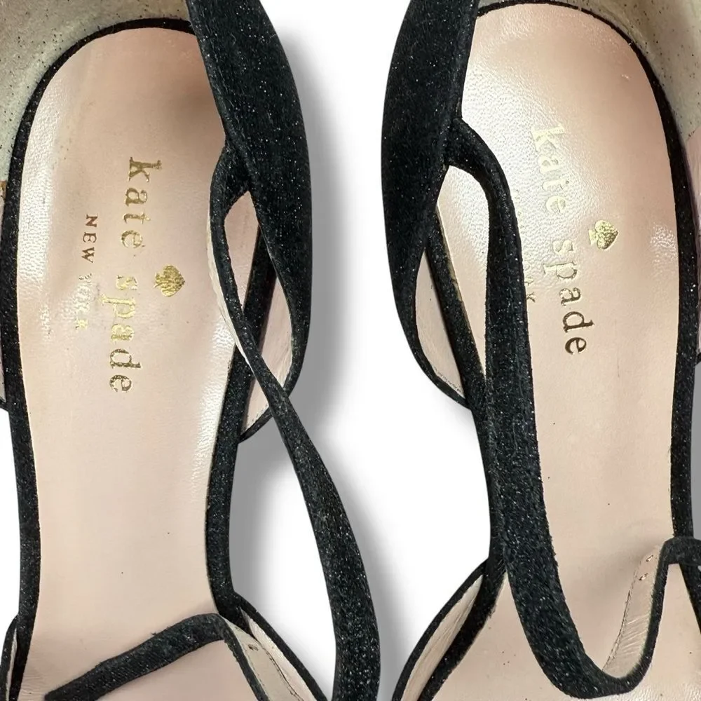 Kate Spade Black Shimmer Womens Pointed Toe D'Orsay Pumps Ankle Strap Heels Sz 7